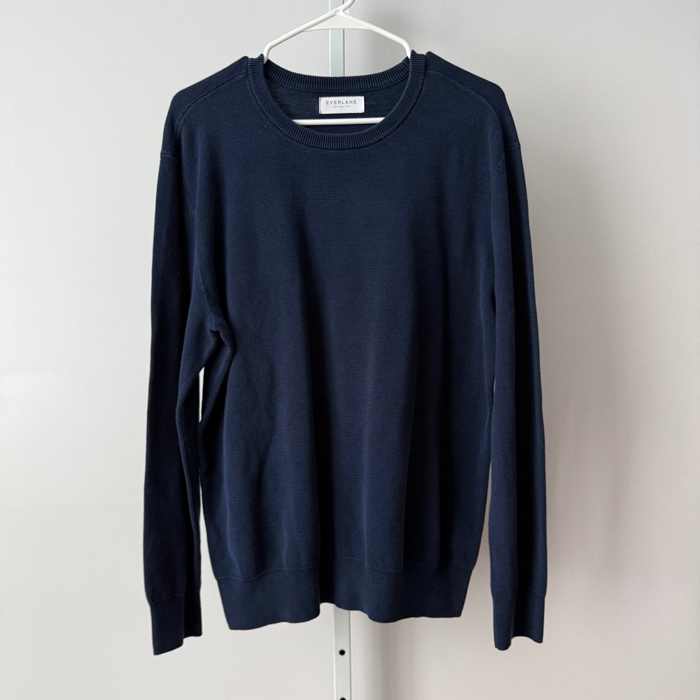 Everlane L ‎ Blue Cotton Sweater Ribbed Pullover Knit Preppy Classic Minimalist